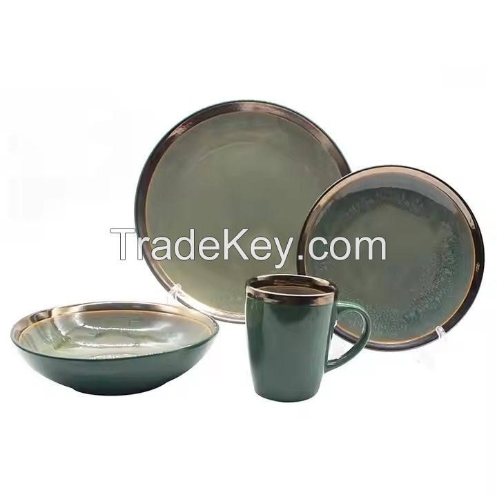 16pcs Stoneware Modern Glaze Golden Dinner Set