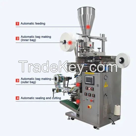 Fully Automatic Inner and Outer Bag Weighing Packing Machine Tea Leaves Packing Machine with Thread Tag