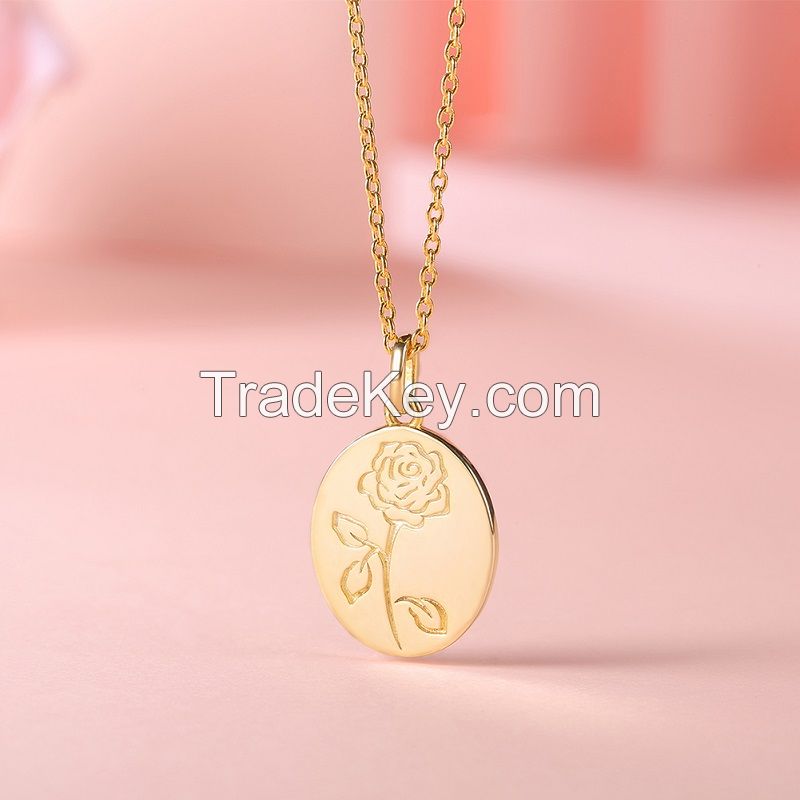 14k Gold Pated Engraved Personalised Rose Necklace for Her