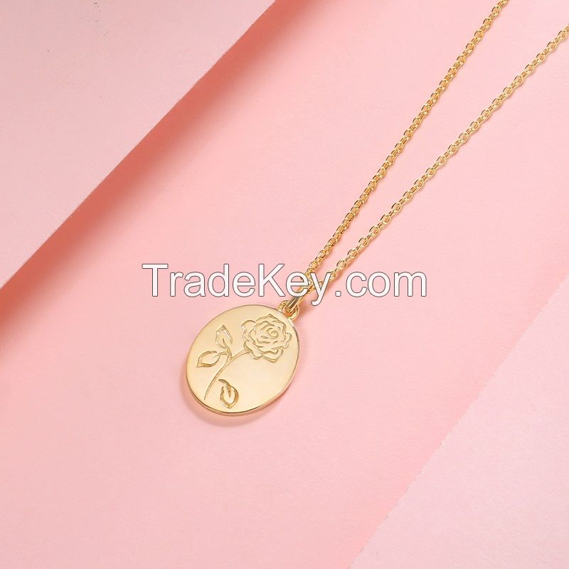 14k Gold Pated Engraved Personalised Rose Necklace for Her