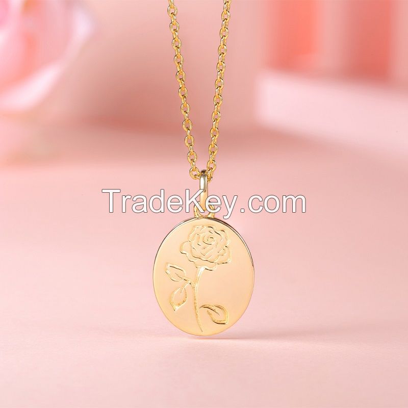 14k Gold Pated Engraved Personalised Rose Necklace for Her