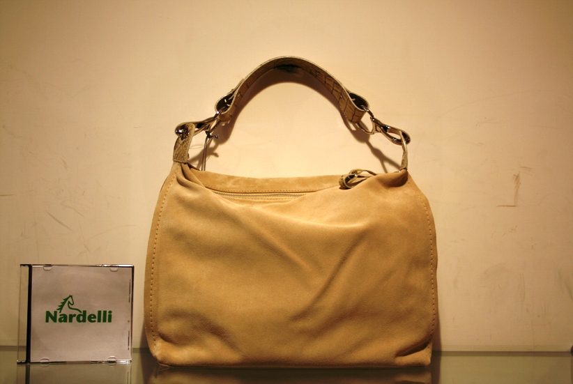 Beige Hobo trimmed in stamped Crocodile