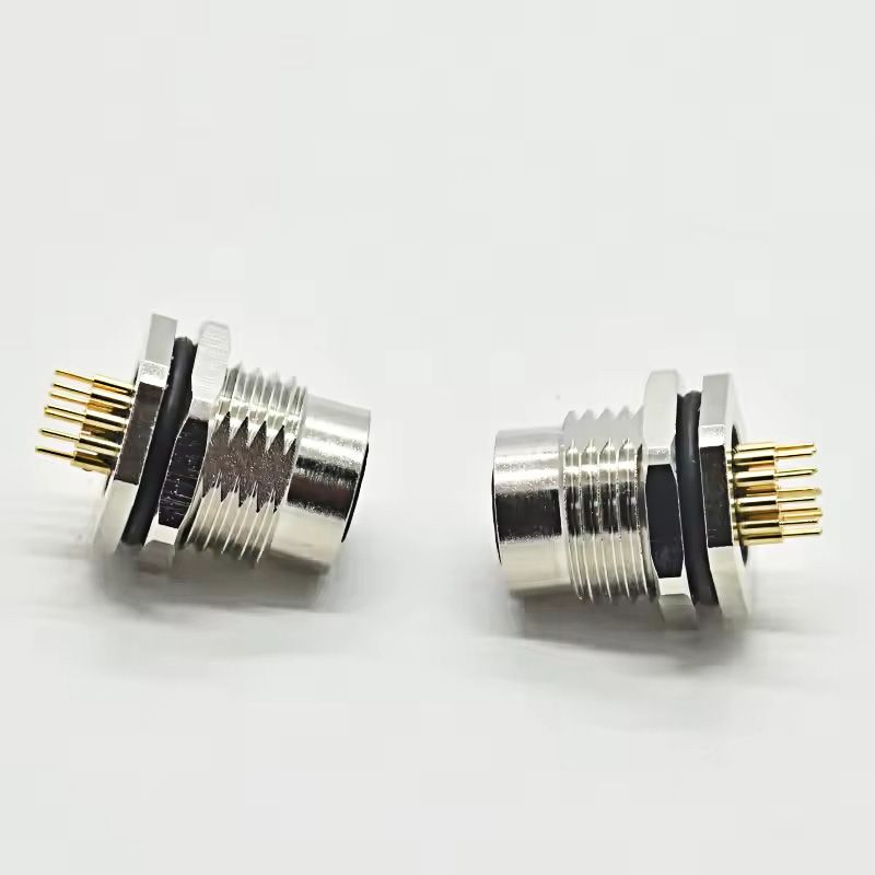 M12 A-Code Female 17-Pin Dip-Soldering IP67 Panel Mount PCB Connector
