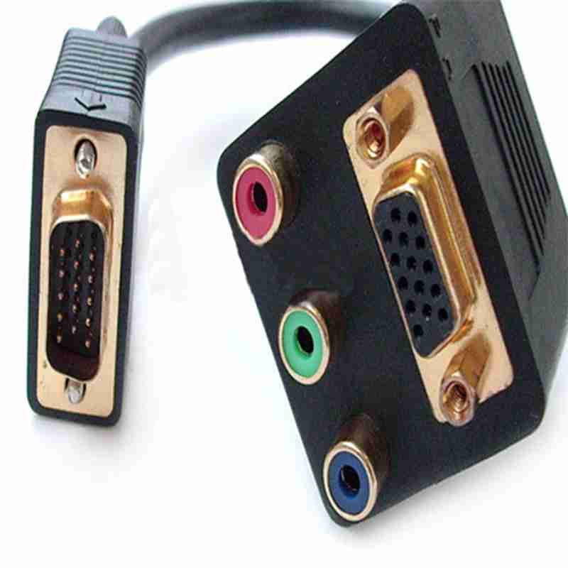 PC VGA Male to VGA Female and 3 RCA Splitter Cable, Twin VGA One-to-Two Splitter Cable 