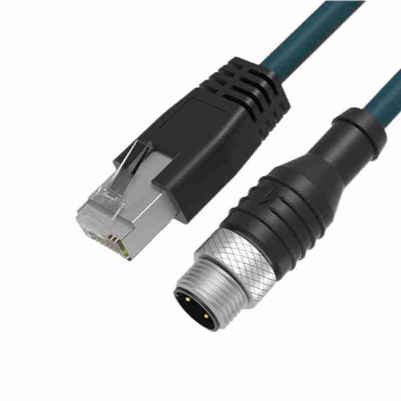 M12 D-Latch 4-core to RJ45 Highly Flexible, High-temperature-resistant, Shielded Drag Chain Waterproof Network Cable, Shielded Network Cable for Industrial Camera 
