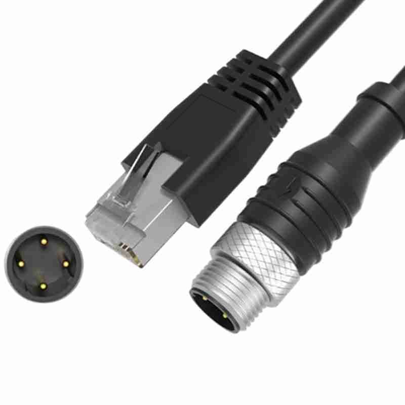 M12 D-Latch 4-core to RJ45 Highly Flexible, High-temperature-resistant, Shielded Drag Chain Waterproof Network Cable, Shielded Network Cable for Industrial Camera 