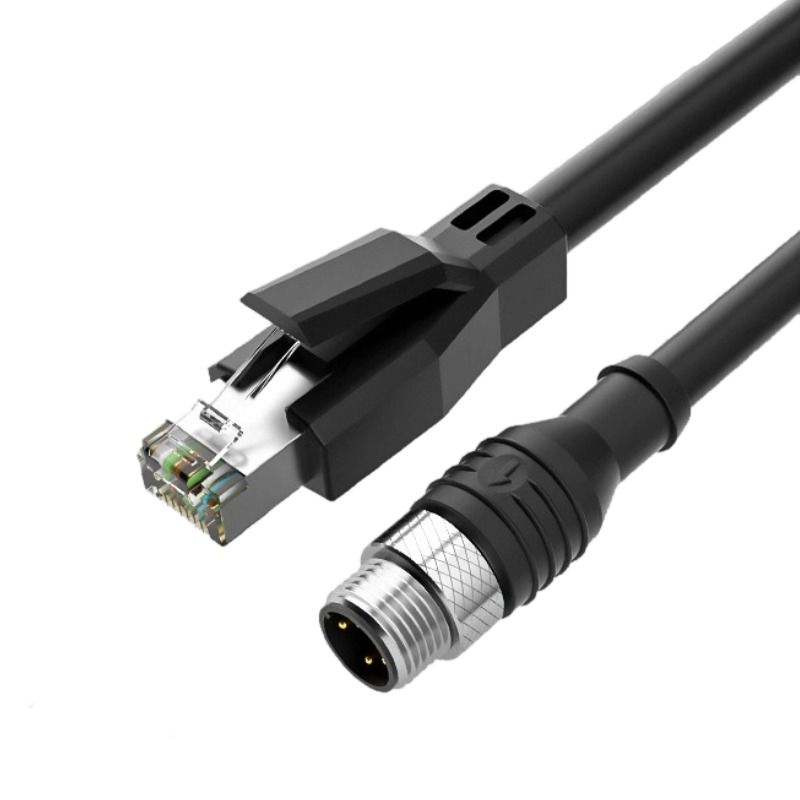 M12 D-Latch 4-core to RJ45 Highly Flexible, High-temperature-resistant, Shielded Drag Chain Waterproof Network Cable, Shielded Network Cable for Industrial Camera 