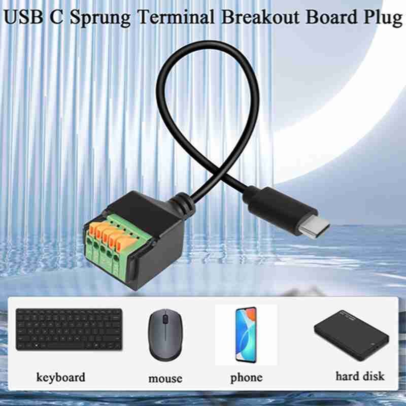 USB C Quick-Connect Solderless Connector Plug, Type C 2.0 Male to 5Pin Crimp Terminal Cable