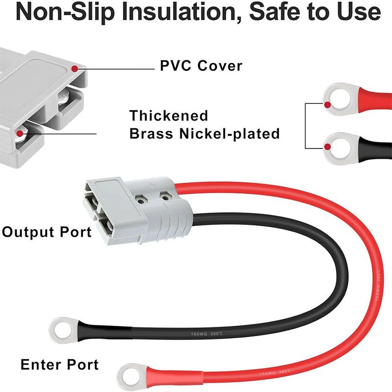 50A Current Plug Wired Electric Forklift Battery Charging Cable, High-Current Connector Extension Cable