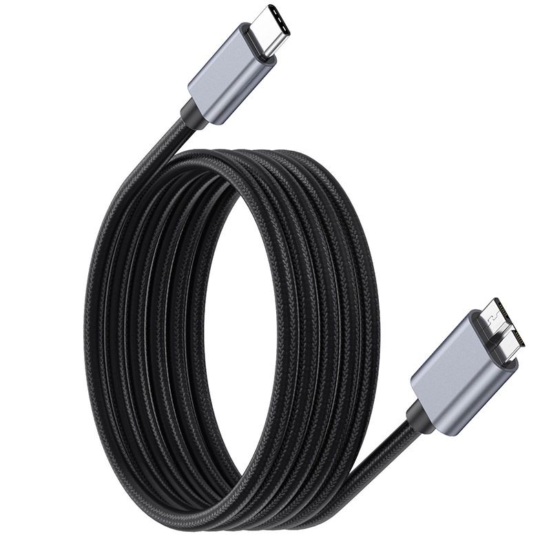 5V 3A Metal Shell with Cotton Mesh, 5GB Transmission Speed USB Type-C to Micro B Connection Cable for Hard Drives and Computers 