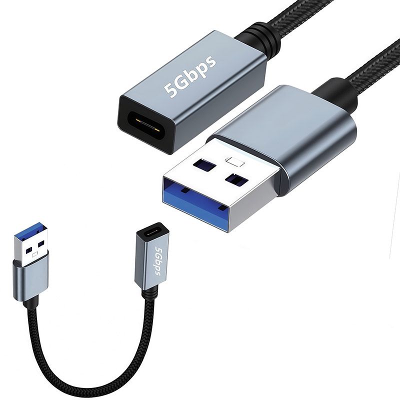 Double-Sided 5Gbps Data Cable with Chip, USB 3.0 Connection Cable, USB Male to Type-C Female Adapter Cable