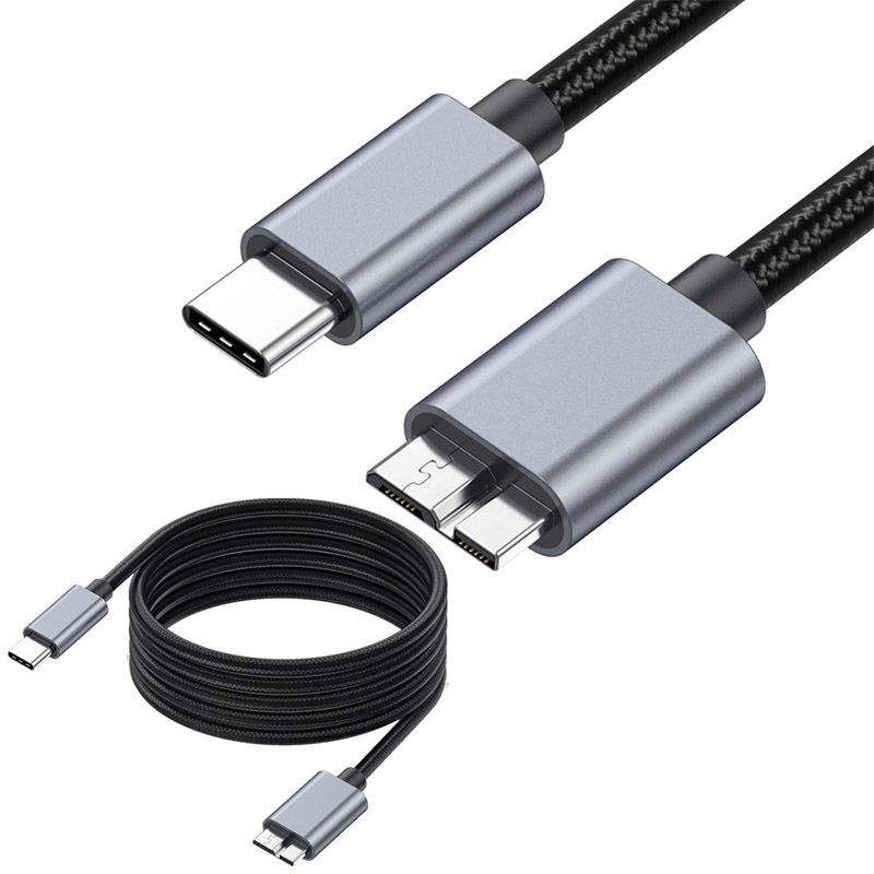 5V 3A Metal Shell with Cotton Mesh, 5GB Transmission Speed USB Type-C to Micro B Connection Cable for Hard Drives and Computers 