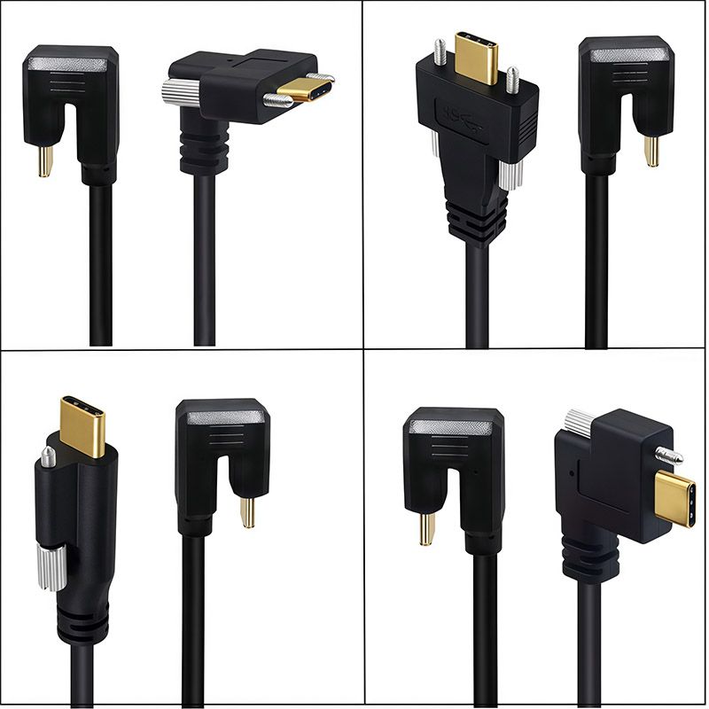 Standard 4K Gold-Plated Standard Cable with 16 Wire Cores, 10Gbps, 5A Cable with Screws, Type-C USB 3.1 Male-to-Male Data Cable 