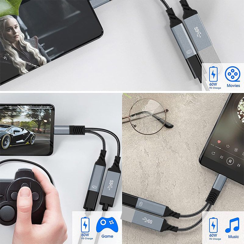 TYPE-C 1-to-2 Y-Type Adapter Cable - Suitable for Keyboard, Gamepad, USB Flash Drive, Connecting Mobile Phones, Computers and Tablets