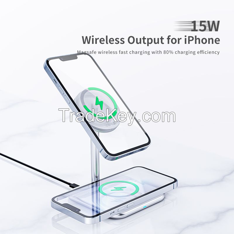 2-in-1 15W Dual Wireless Magnetic Charger Stand