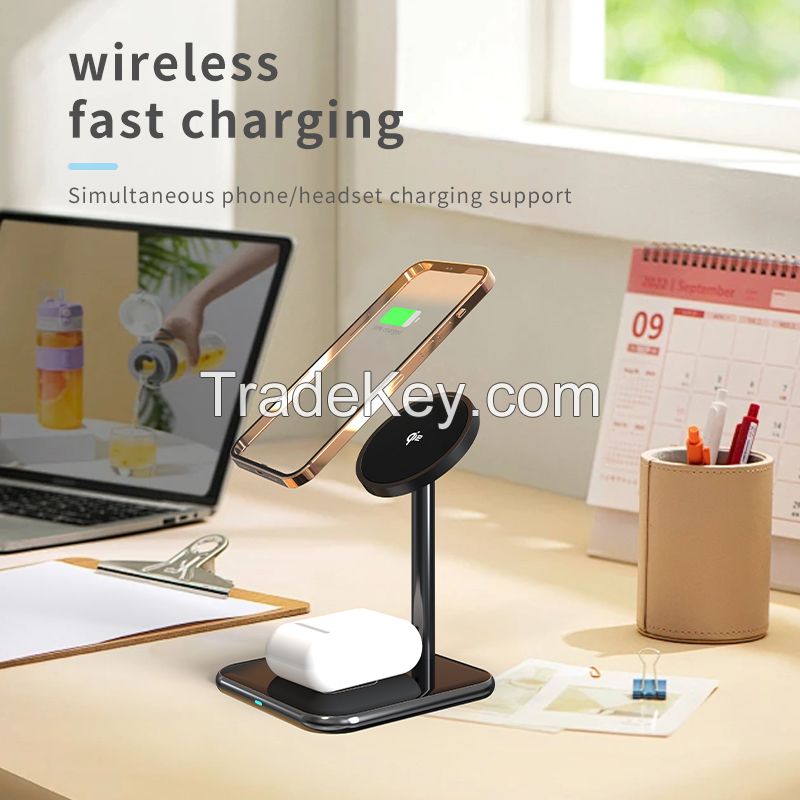 2-in-1 15W Dual Wireless Magnetic Charger Stand