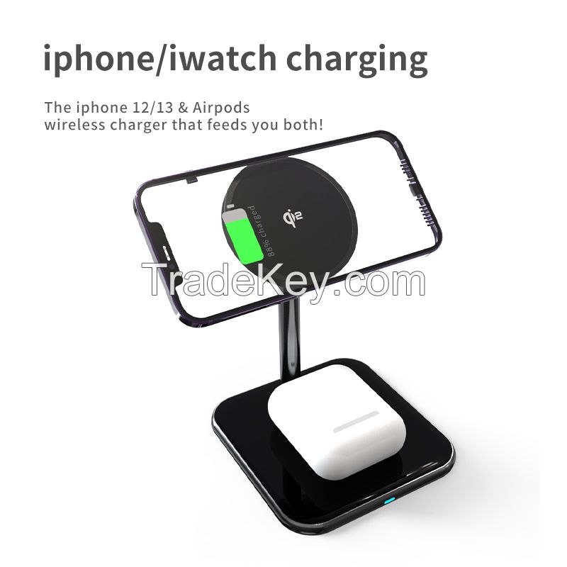 2-in-1 15W Dual Wireless Magnetic Charger Stand