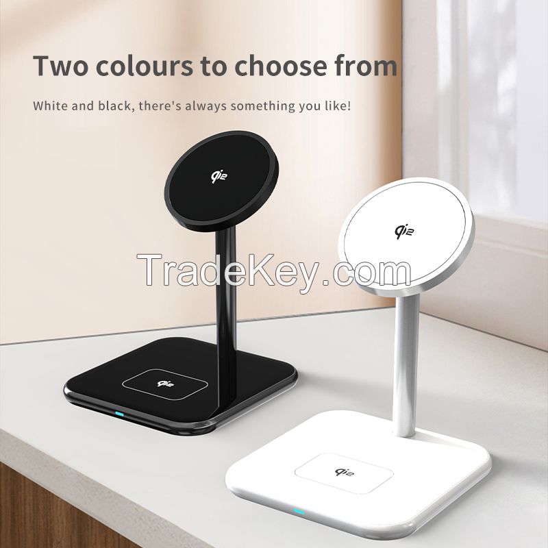 2-in-1 15W Dual Wireless Magnetic Charger Stand