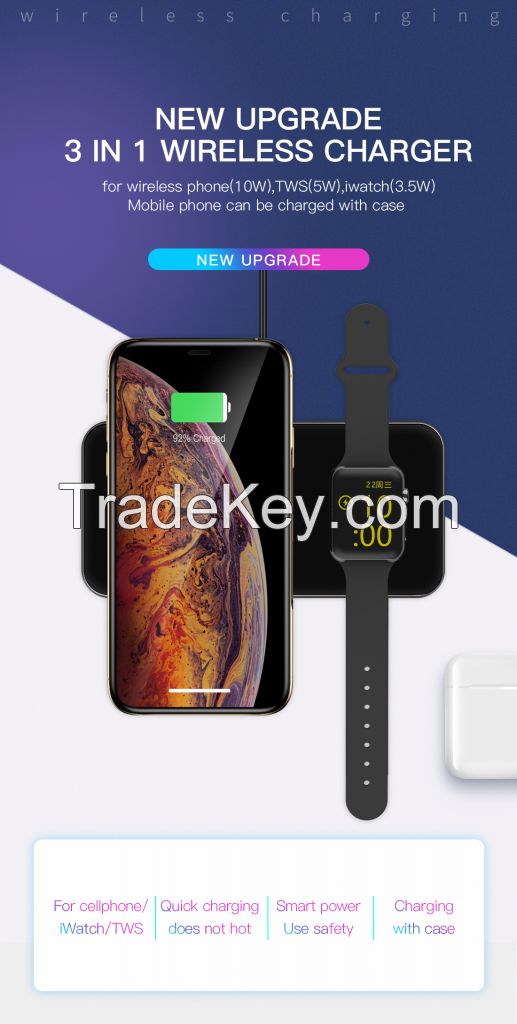 Qi 2-in-1 Wireless Charger Pad 15W for Android Phone Source Factory DW03