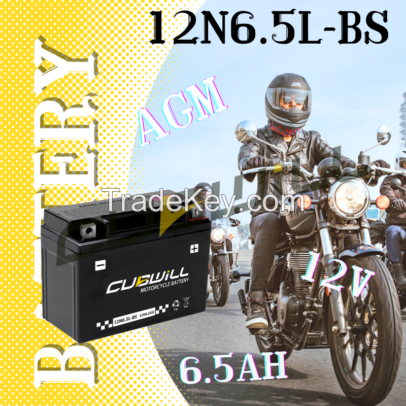 12N6.5L 12V 6.5ah AGM Motorcycle battery bateria para moto