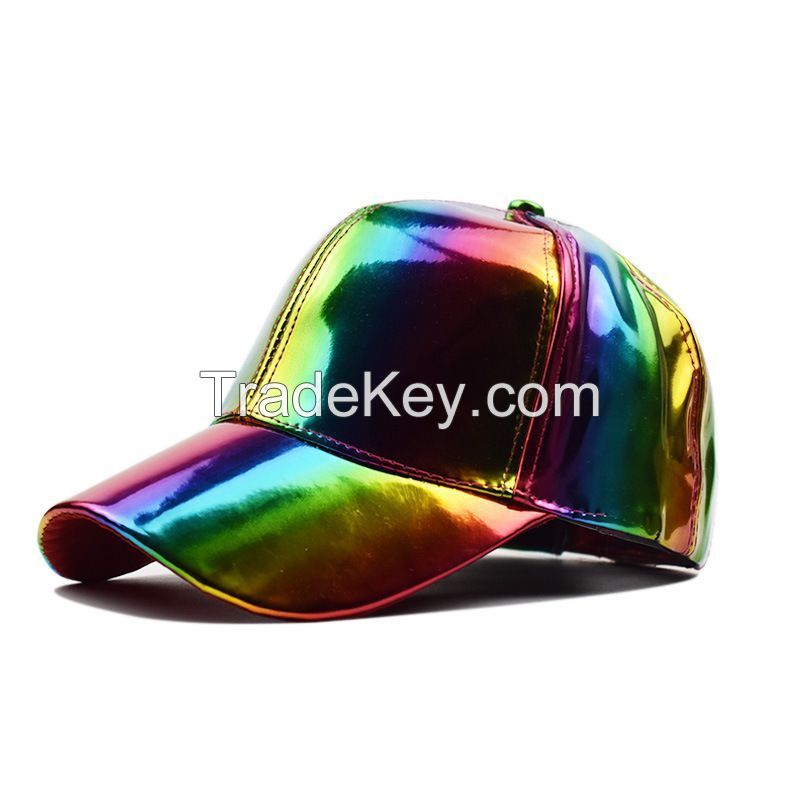 Party hat four-season universal pu solid color glossy hip-hop hat laser baseball cap sunshade waterproof cool