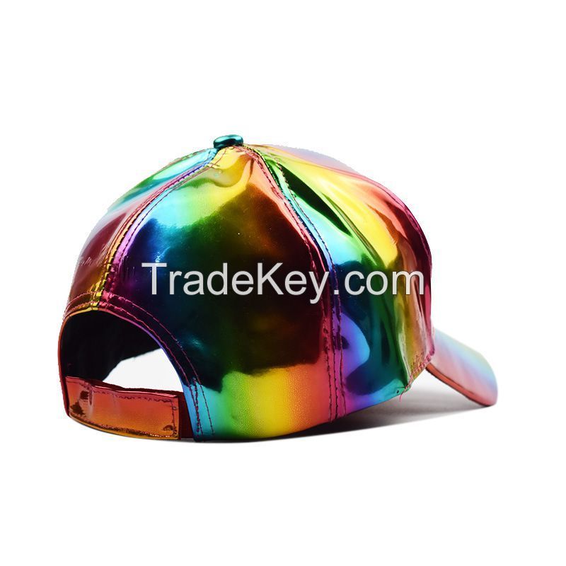 Party hat four-season universal pu solid color glossy hip-hop hat laser baseball cap sunshade waterproof cool