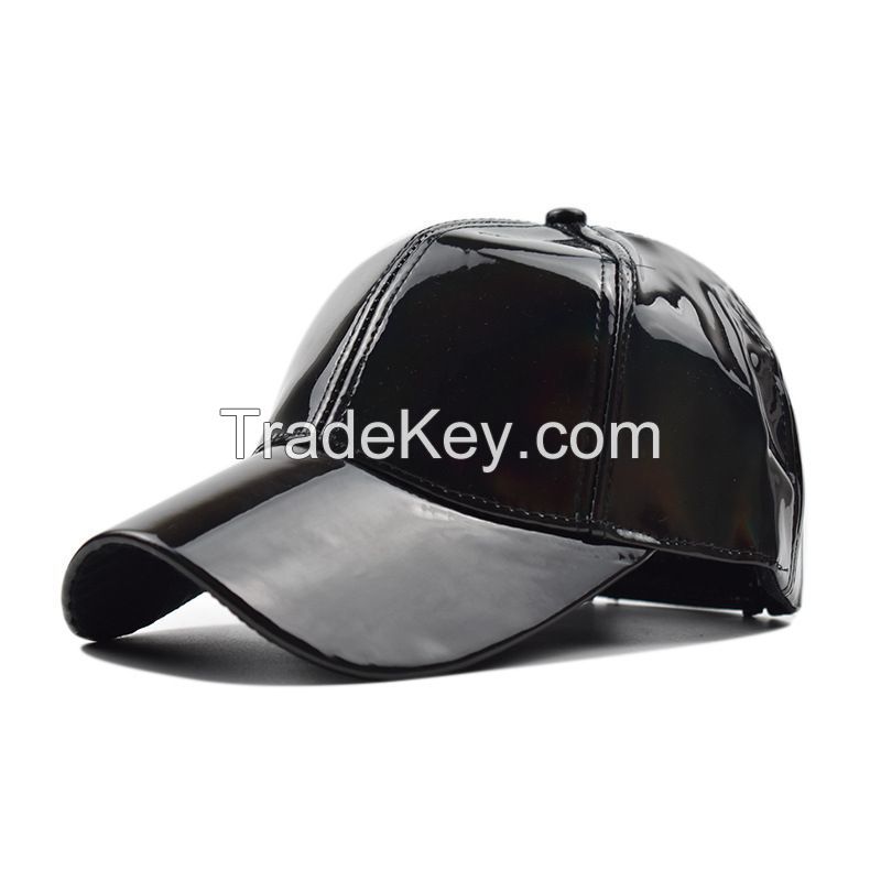 Party hat four-season universal pu solid color glossy hip-hop hat laser baseball cap sunshade waterproof cool