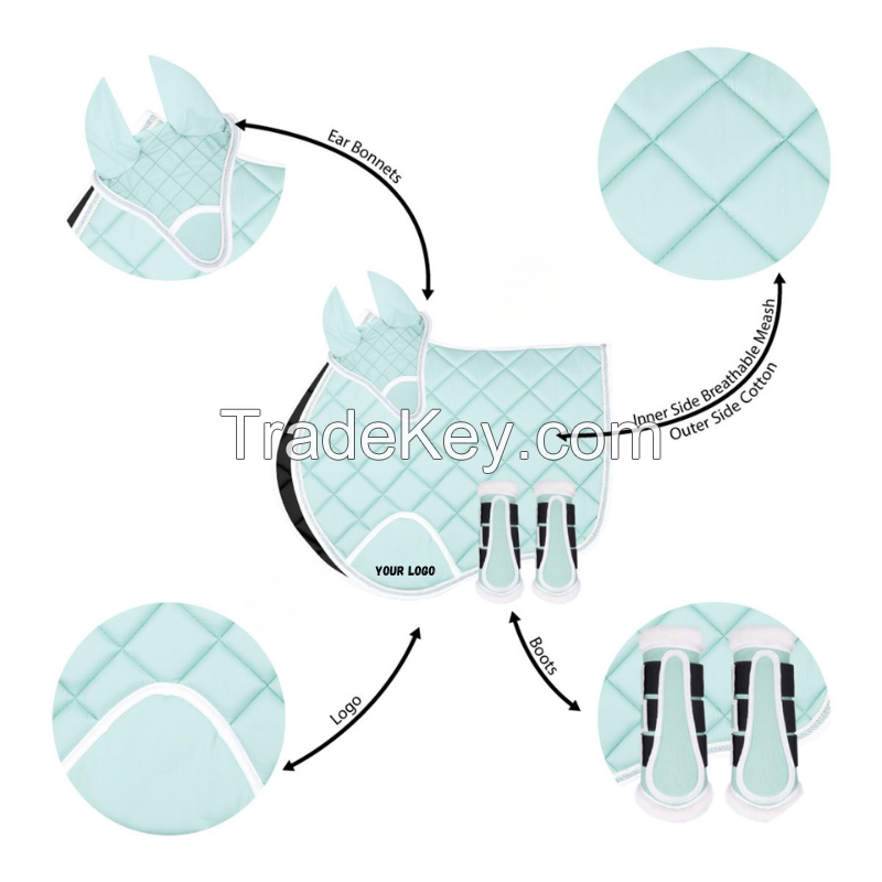 Saddle Pad Set Mint Green Quilted Equestrian Tack for Jumping and Dressage