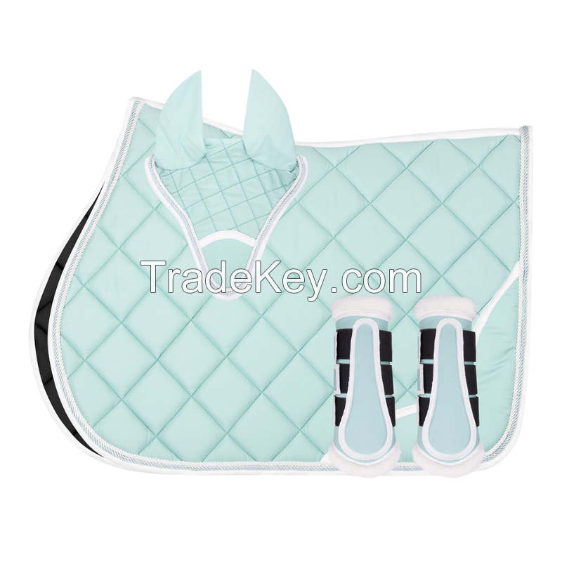 Saddle Pad Set Mint Green Quilted Equestrian Tack for Jumping and Dressage