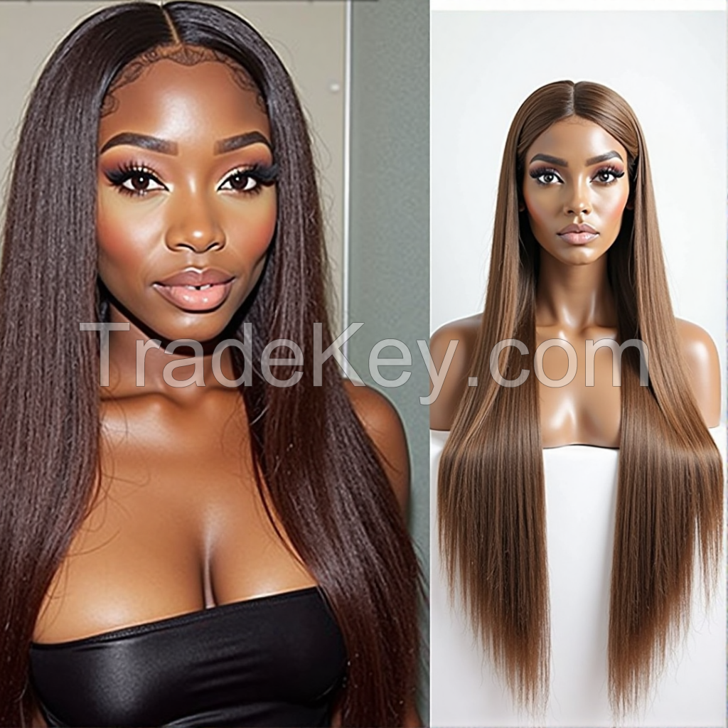  Luxurious Silver Gray Straight Wig, Extra Long Length, Heat Resistant Synthetic Hair, Center Part