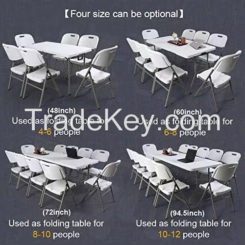 Cheap Price Banquet Party Dining Furniture Portable Durable HDPE Rectangle White Plastic Metal Leg Folding Tables for Wedding
