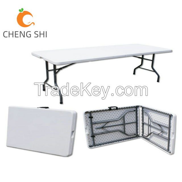 Cheap Price Banquet Party Dining Furniture Portable Durable HDPE Rectangle White Plastic Metal Leg Folding Tables for Wedding