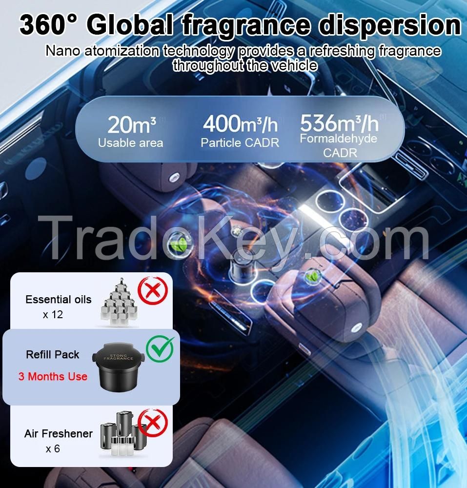 Smart Car Air Fresheners Adjustable Intensity Car Air Freshener Diffuser 4-Color Ambient Light Cloud Mist Fragrance Auto On/Off