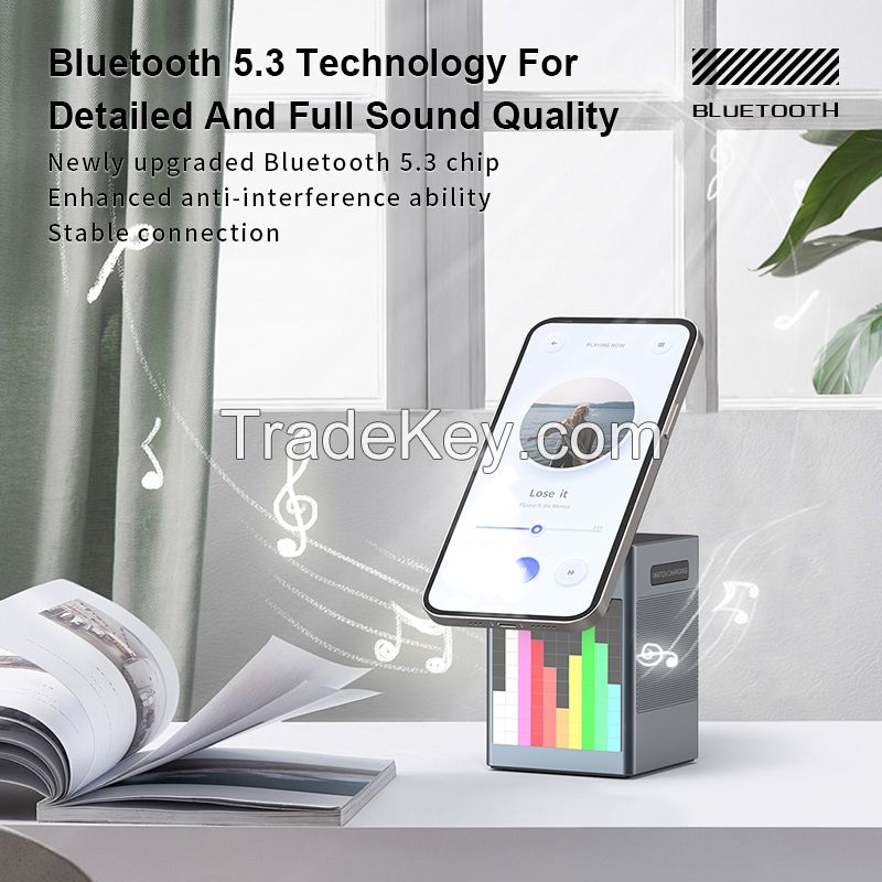 with Bluetooth Speaker Alarm Clock 6 in 1 Magnetic Multi-function Wireless Charger for Iphone 16 15 Pro Max for Airpods Iwatch