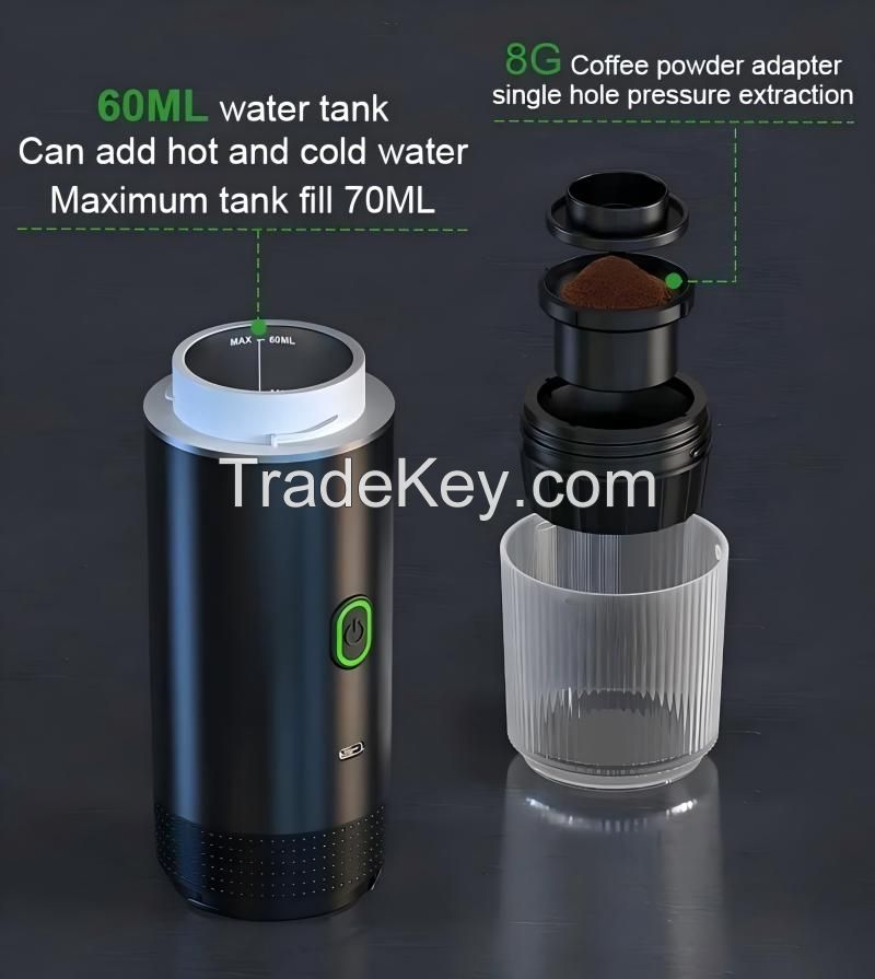 2-in-1 Portable Italian Espresso Machine Espresso Coffee Maker Wireless Portable Espresso Coffee Machine for Car Home and Travel