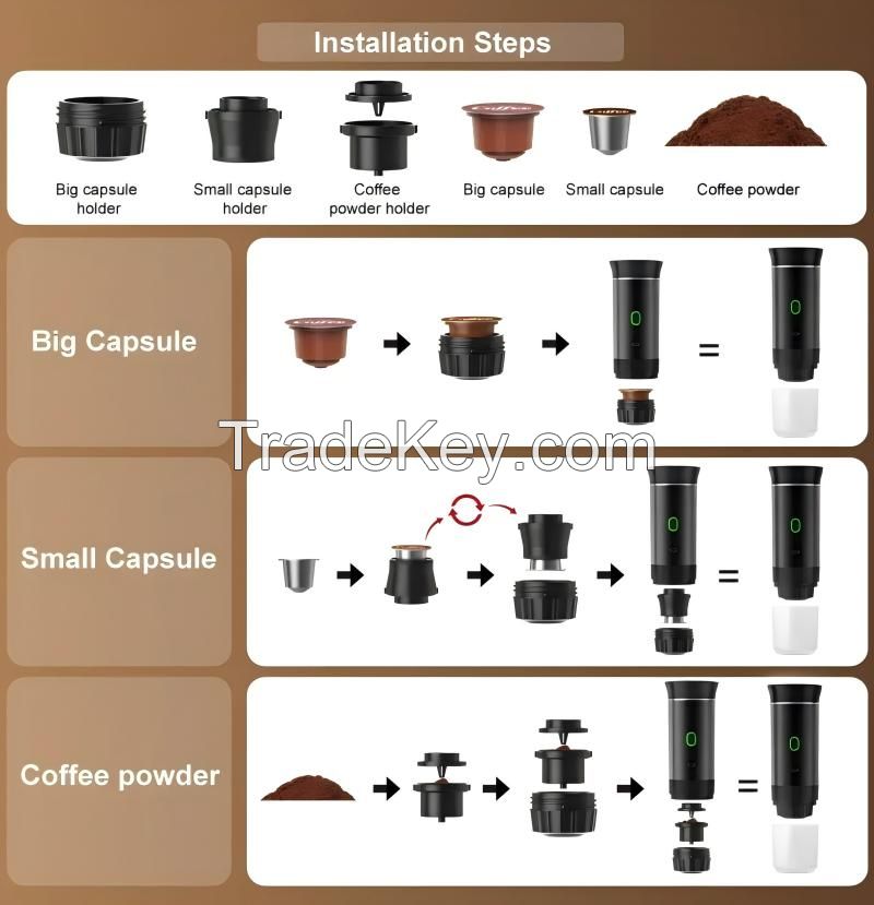 2-in-1 Portable Italian Espresso Machine Espresso Coffee Maker Wireless Portable Espresso Coffee Machine for Car Home and Travel