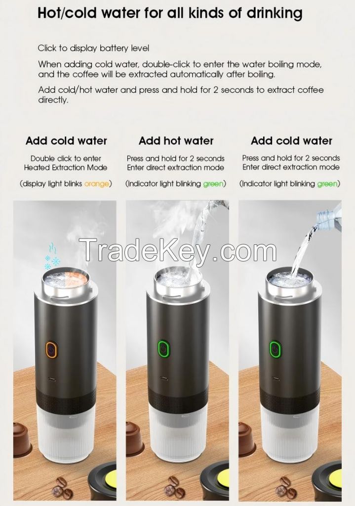 2-in-1 Portable Italian Espresso Machine Espresso Coffee Maker Wireless Portable Espresso Coffee Machine for Car Home and Travel