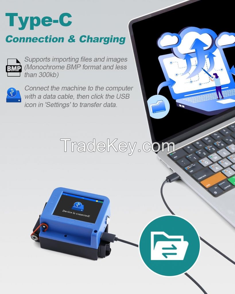 Portable Mini Handheld Inkjet Printer for All Surfaces with Black Fast-Drying Ink Cartridge 2.8 inch Touch Screen Compact Coding Machine for Text Date Time Barcode Logo QR Code Batch Number Printing