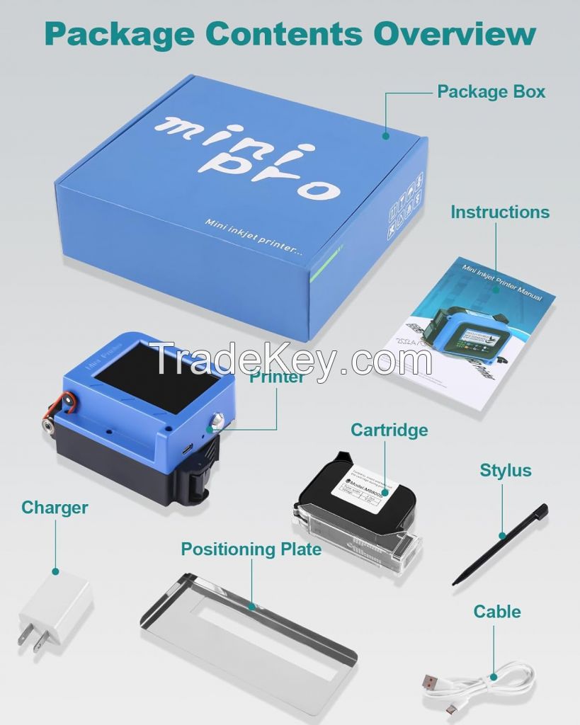 Portable Mini Handheld Inkjet Printer for All Surfaces with Black Fast-Drying Ink Cartridge 2.8 inch Touch Screen Compact Coding Machine for Text Date Time Barcode Logo QR Code Batch Number Printing