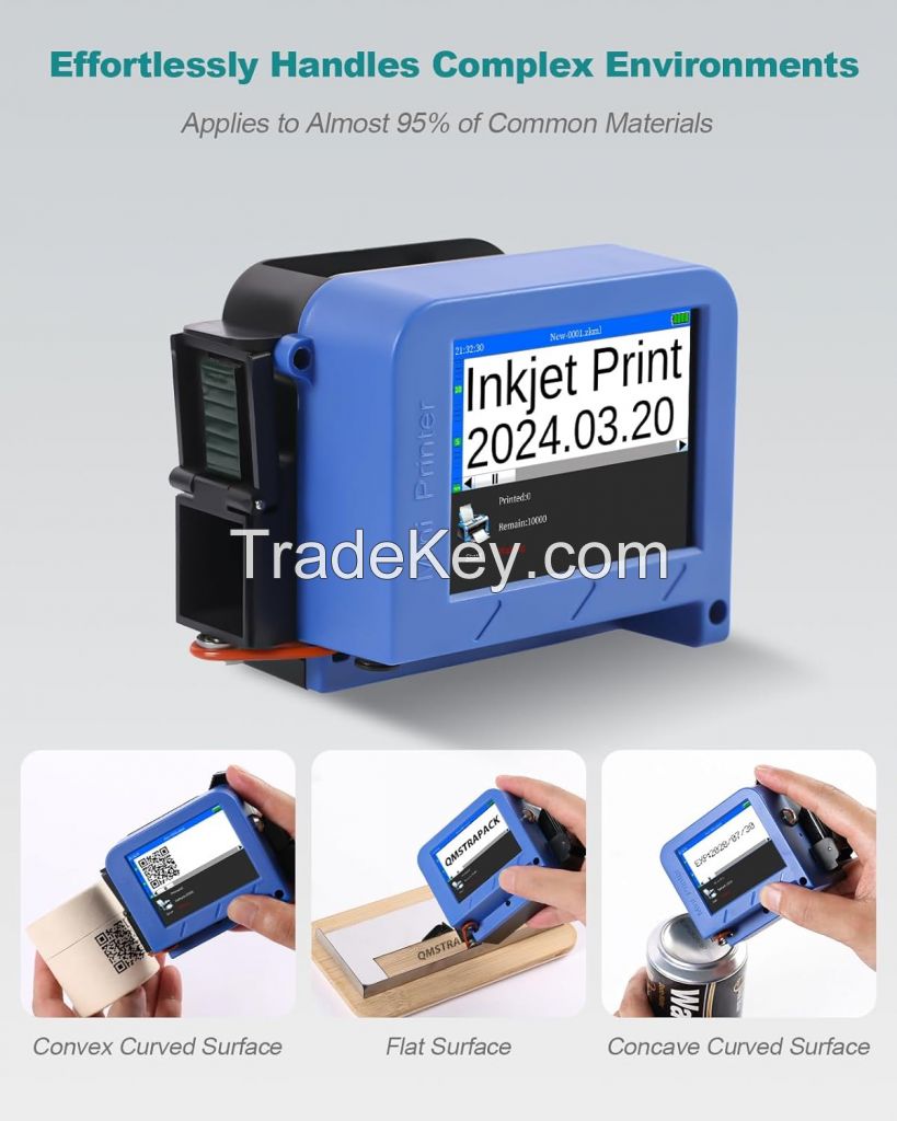 Portable Mini Handheld Inkjet Printer for All Surfaces with Black Fast-Drying Ink Cartridge 2.8 inch Touch Screen Compact Coding Machine for Text Date Time Barcode Logo QR Code Batch Number Printing