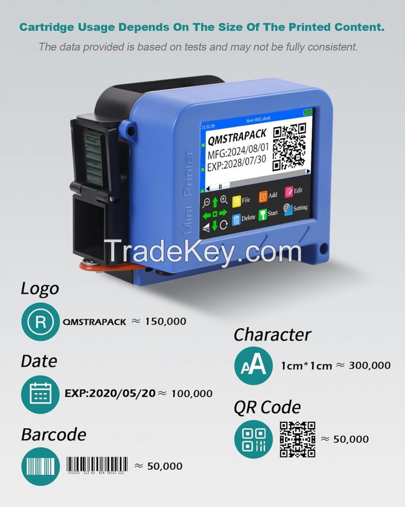 Portable Mini Handheld Inkjet Printer for All Surfaces with Black Fast-Drying Ink Cartridge 2.8 inch Touch Screen Compact Coding Machine for Text Date Time Barcode Logo QR Code Batch Number Printing