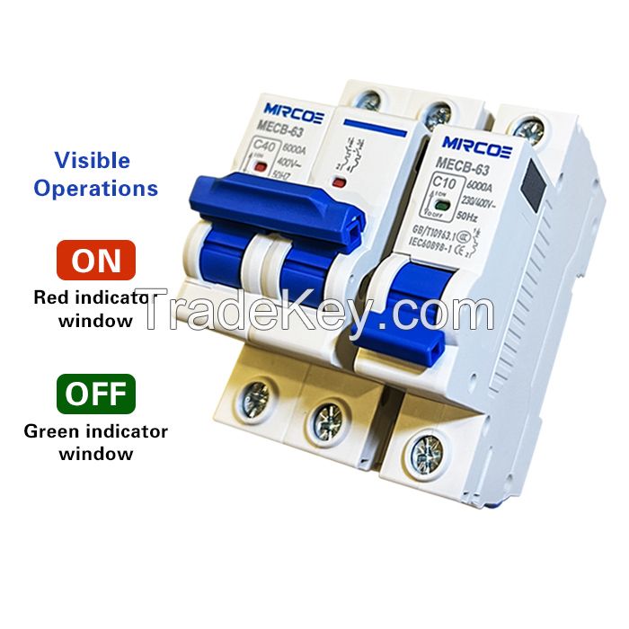 MECB-63 Miniature Circuit Breaker MCB 63A 230V/400V - Overload & Short-Circuit Protection - IEC60898-1 Certified for Home/Industry
