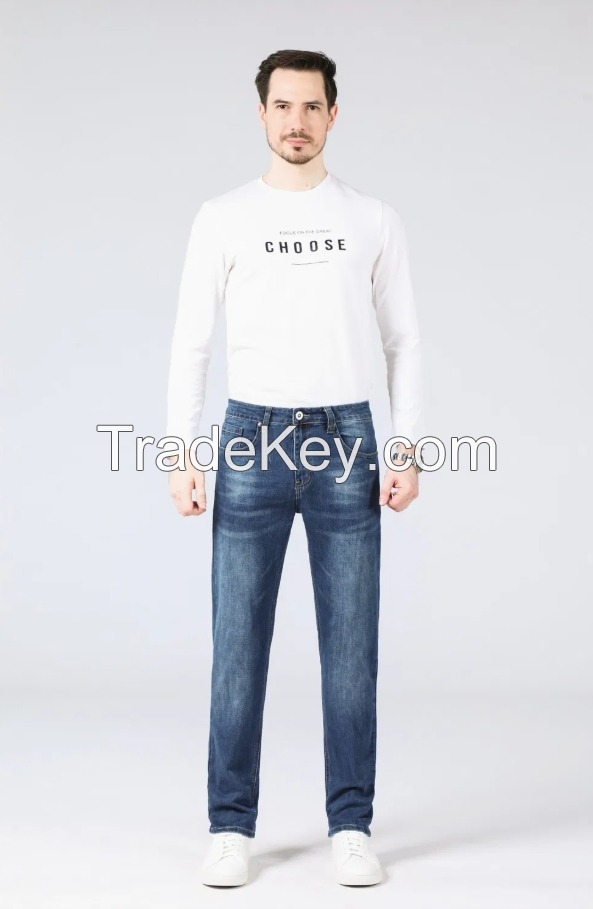 European Style Color Special Pattern Classic Color Blue Indigo Close-Fitting Casual Fashionable Denim Jeans for Men (H8526#)