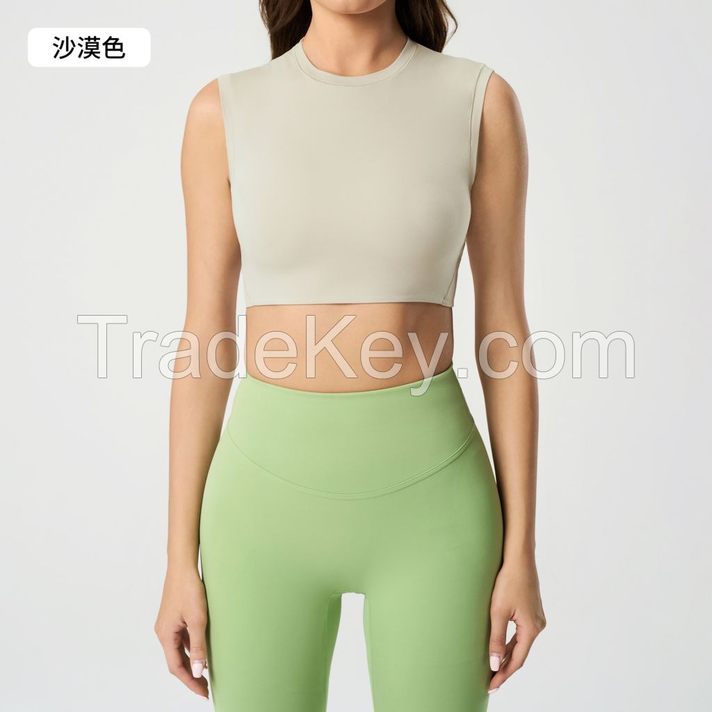 Women's Cropped Round-Neck Yoga Tank Top - Breathable Sleeveless Workout Shirt for Pilates & Gym