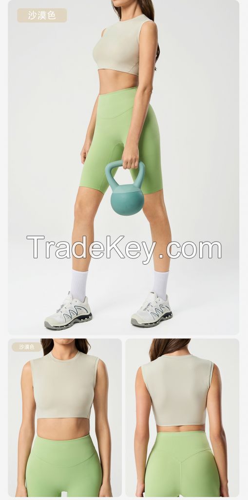 Women&#039;s Cropped Round-Neck Yoga Tank Top - Breathable Sleeveless Workout Shirt for Pilates & Gym