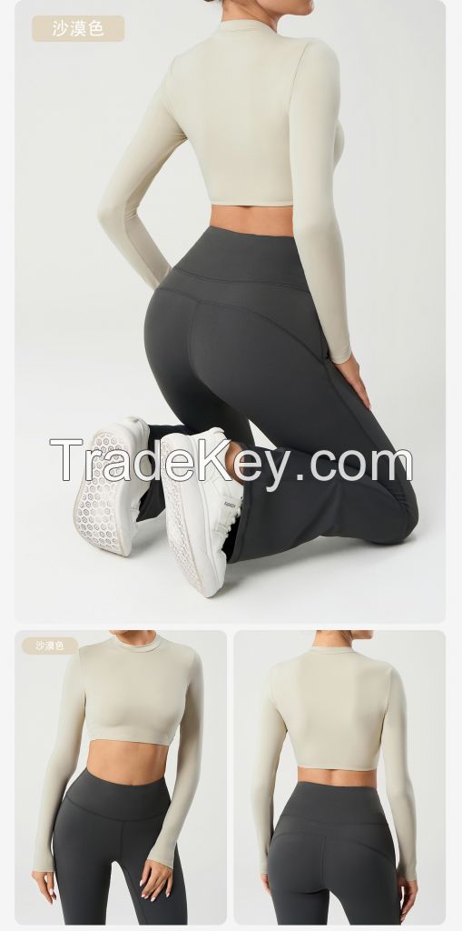 Women's Yoga Tops Long Sleeve Fitness Shirts, Cropped Workout Tee for Summer, Ab Revealing Sports Bra