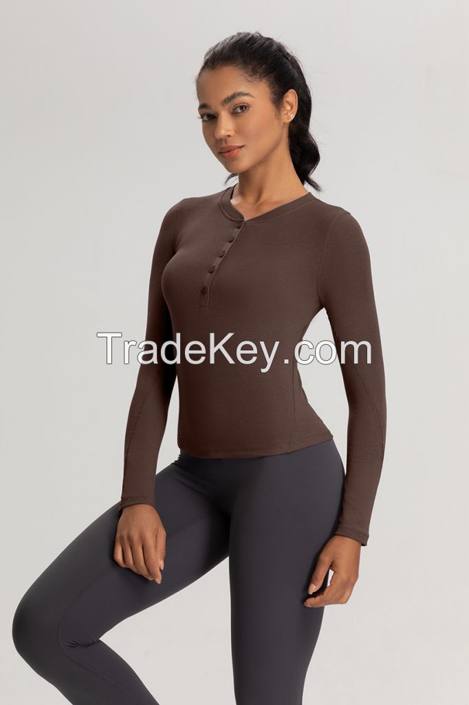 Women's Merino Wool Yoga Henley Top Ã¢ï¿½ï¿½ Stretchable & Long Sleeve
