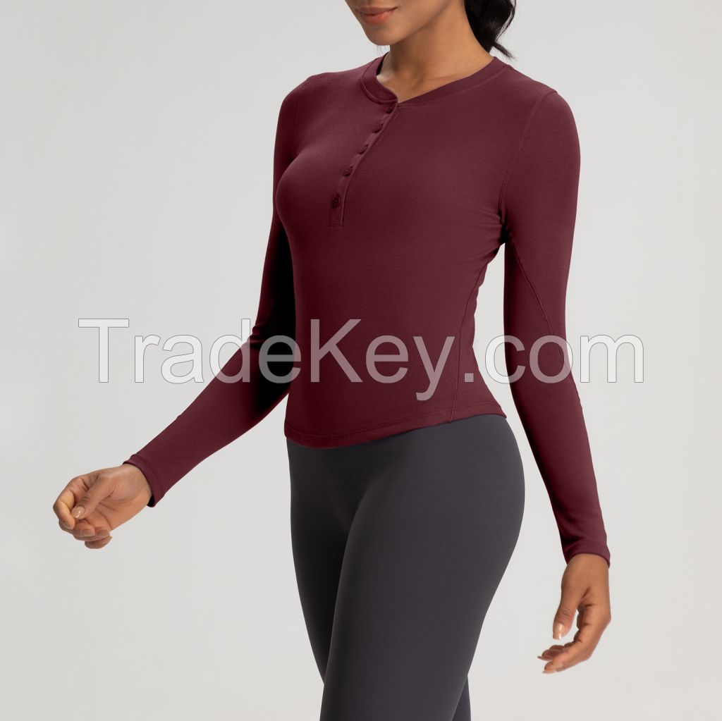 Women's Merino Wool Yoga Henley Top Ã¢ï¿½ï¿½ Stretchable & Long Sleeve