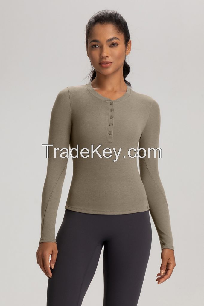 Women's Merino Wool Yoga Henley Top Ã¢ï¿½ï¿½ Stretchable & Long Sleeve