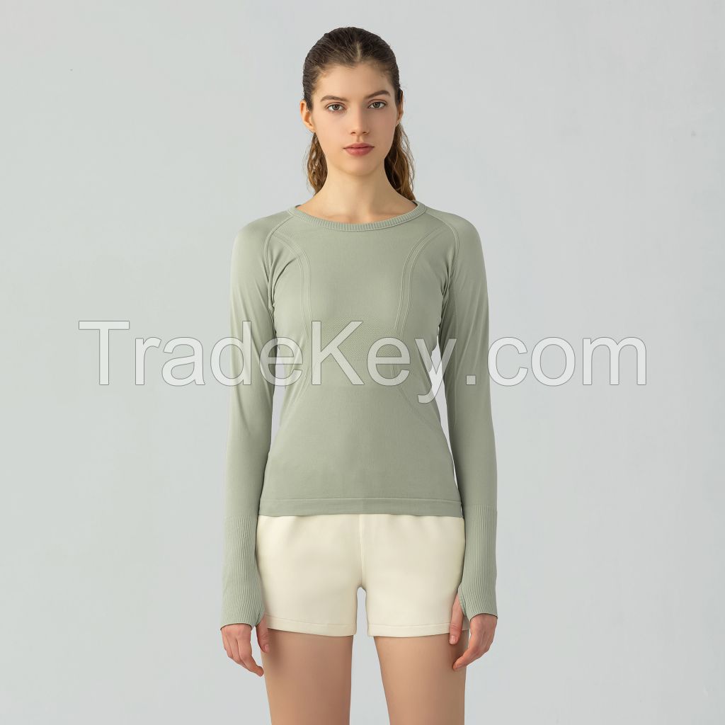 New Quick-Dry Long Sleeve Top for Women Seamless Breathable Running &amp; Yoga Shirt